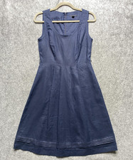 Banana Republic Dress Womens 4 Blue Linen Fit Flare Sleeveless Scoop Neck Y2K