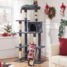 60" Large Multi-Level Cat Tree with Sisal-Covered Scratching Posts Condo Hammock