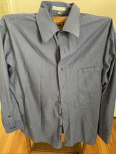 GEOFFREY BEENE 16-32/33 Large Regular Blue Pinstriped Dress Shirt
