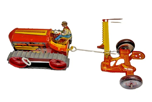 Vintage Marx Tin Wind Up Tractor and Mower Toy