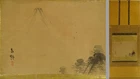 IK899 Japan Sumi-e Hanging Scroll: Mt. Fuji with Pines, Traditional Wall Art