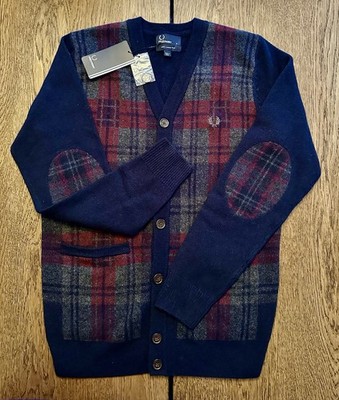 Fred Perry NWT Lambswool Tartan  V-Neck Cardigan With Pockets Men s Small