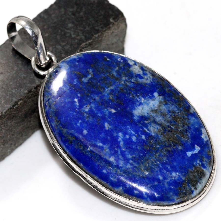 925 Silver Plated Handmade Lapis Lazuli Ethnic Pendant 2.2 Inch JW