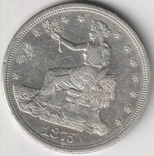 1875-S TRADE DOLLAR AU+ DETAILS CHOP MARKS