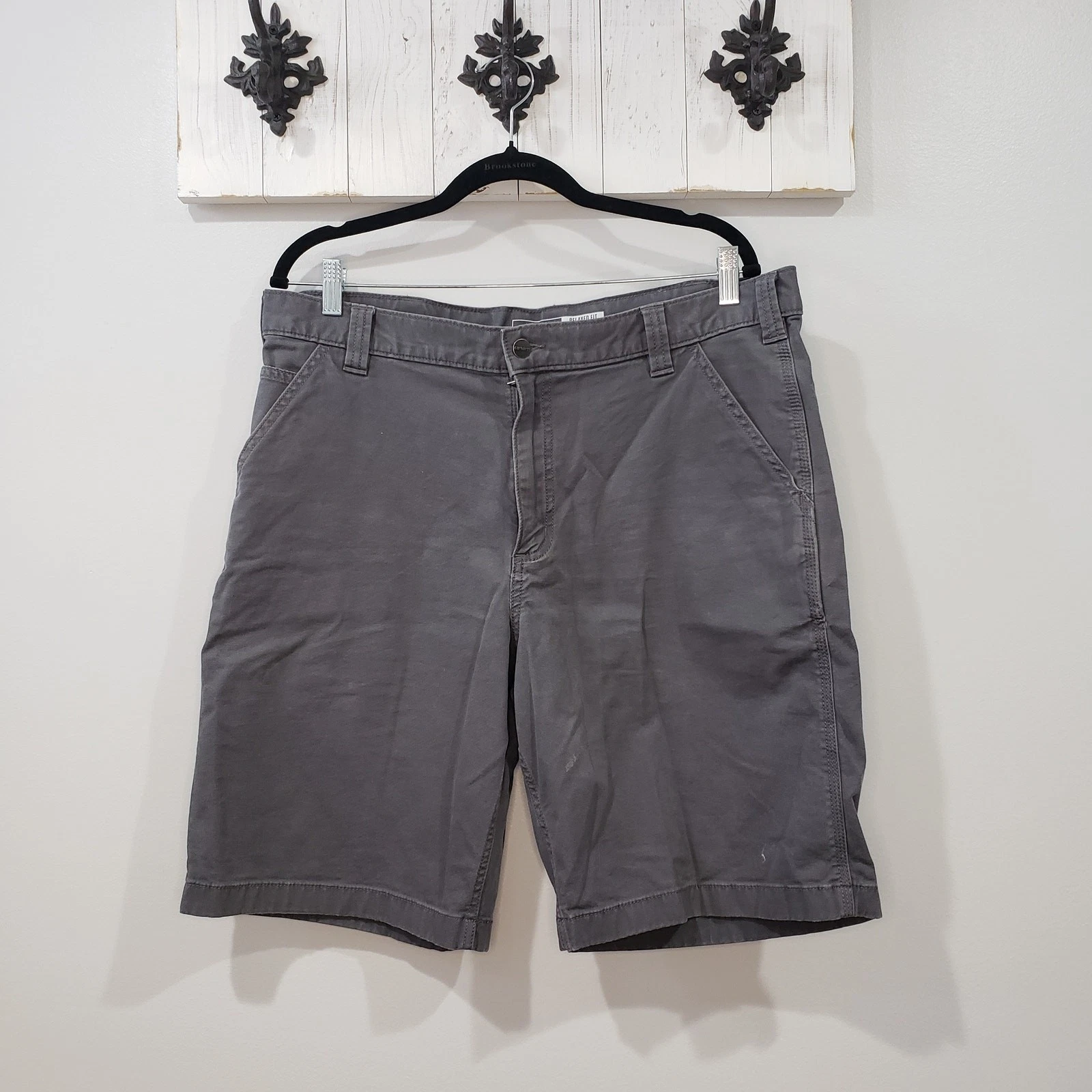 Carhartt Rugged Flex Work Shorts 38 Gray Canvas Utility Durable Men