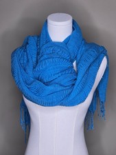 LOOK Blue Crinkle Cotton Scarf Wrap Shawl Boho Coastal Chic Fringe Oversized