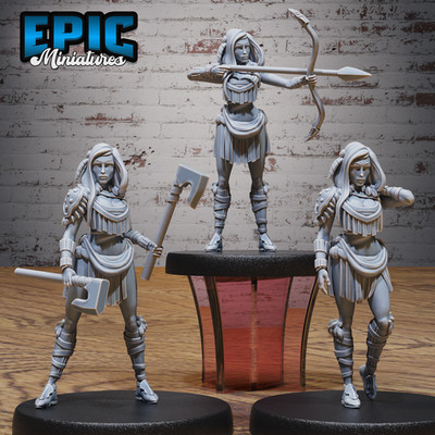 D&D Miniature - Native Girl Set - 3D Model Print DnD RPG Figur 3 Figuren