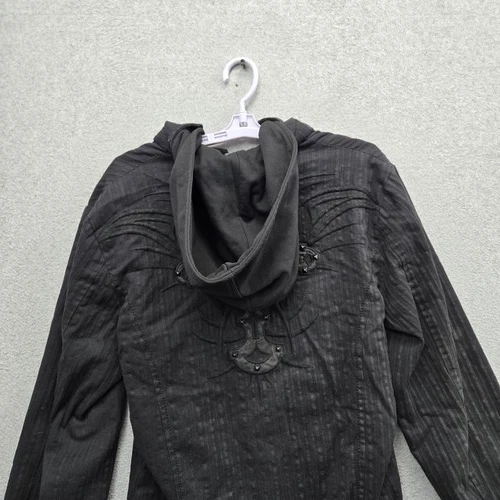 Roar Men Jacket S Black Embroidered Cross Devote Hooded Blazer Y2K Grunge image 8