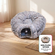 Cat 2-in-1 Foldable Tunnel and Bed with Middle Mat, Soft Plush and Non-Plush