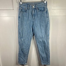 American Eagle Outfitters Striped Mom Jeans Light Wash Blue Size 0