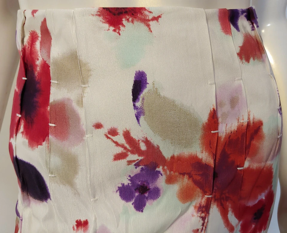 Elie Tahari белый красный фиолетовый акварель цветочный юбка костюм S 2 4 плиссированные ленты - Изображение 3 из 4