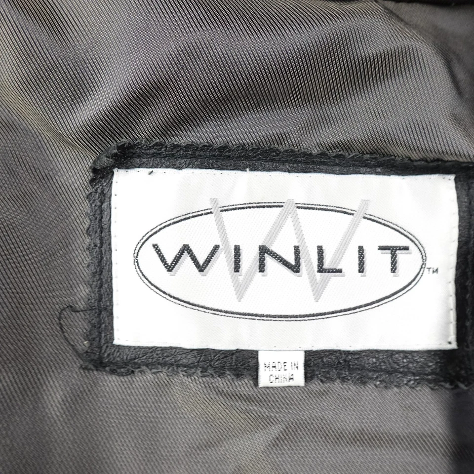 VTG Winlit Jacket Womens L Black Leather Zip Button Quilted Parka Trench Coat - Image 3 of 4