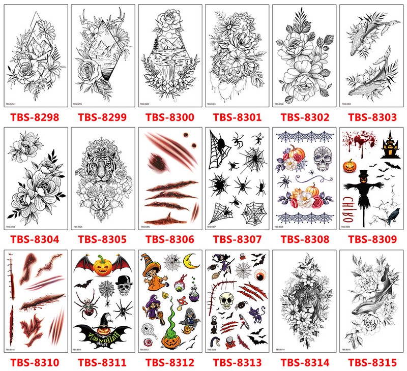 8 Sheets Temporary Tattoos Body Arm Tattoo Sticker Half Sleeve Fake Waterproof 