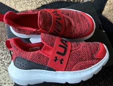 Under Armour UA Surge 3 Red Slip On Running Shoes Boys Size 1Y NEW