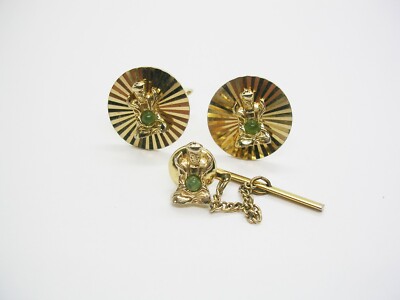 Vintage Swank Cufflinks Tie Tack Set Oriental Dynasty Series Konfuzius