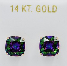 MYSTIC TOPAZ 8.86 Cts STUD EARRINGS 14K SOLID YELLOW GOLD - New With Tag