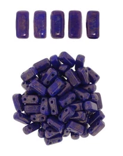 50 CzechMates Brick Indigo Moondust 2 Hole Two Hole Glass Beads 3x6mm