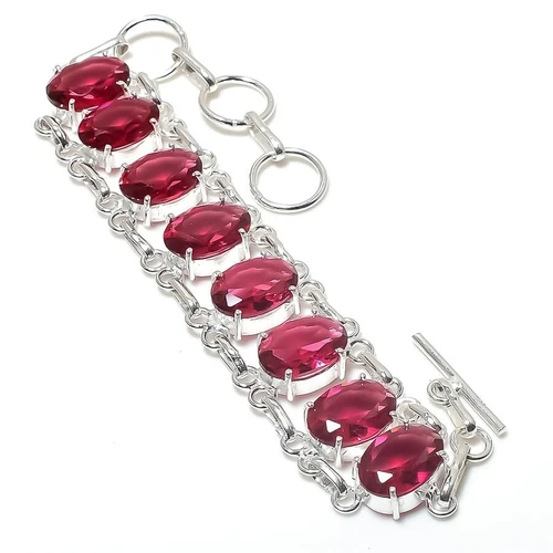 Pink Rubillite Gemstone Handmade 925 Sterling Silver Jewelry Bracelet Sz 7-8"
