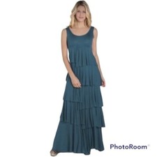 Soft Surroundings Dress XS Dominique Teal Layered Maxi Sleeveless
