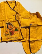SZ 24-5-6yr Boy India Kurta angarkha DHOTI NEW yellow KANHA KRISHNA 2PC- GOPAL