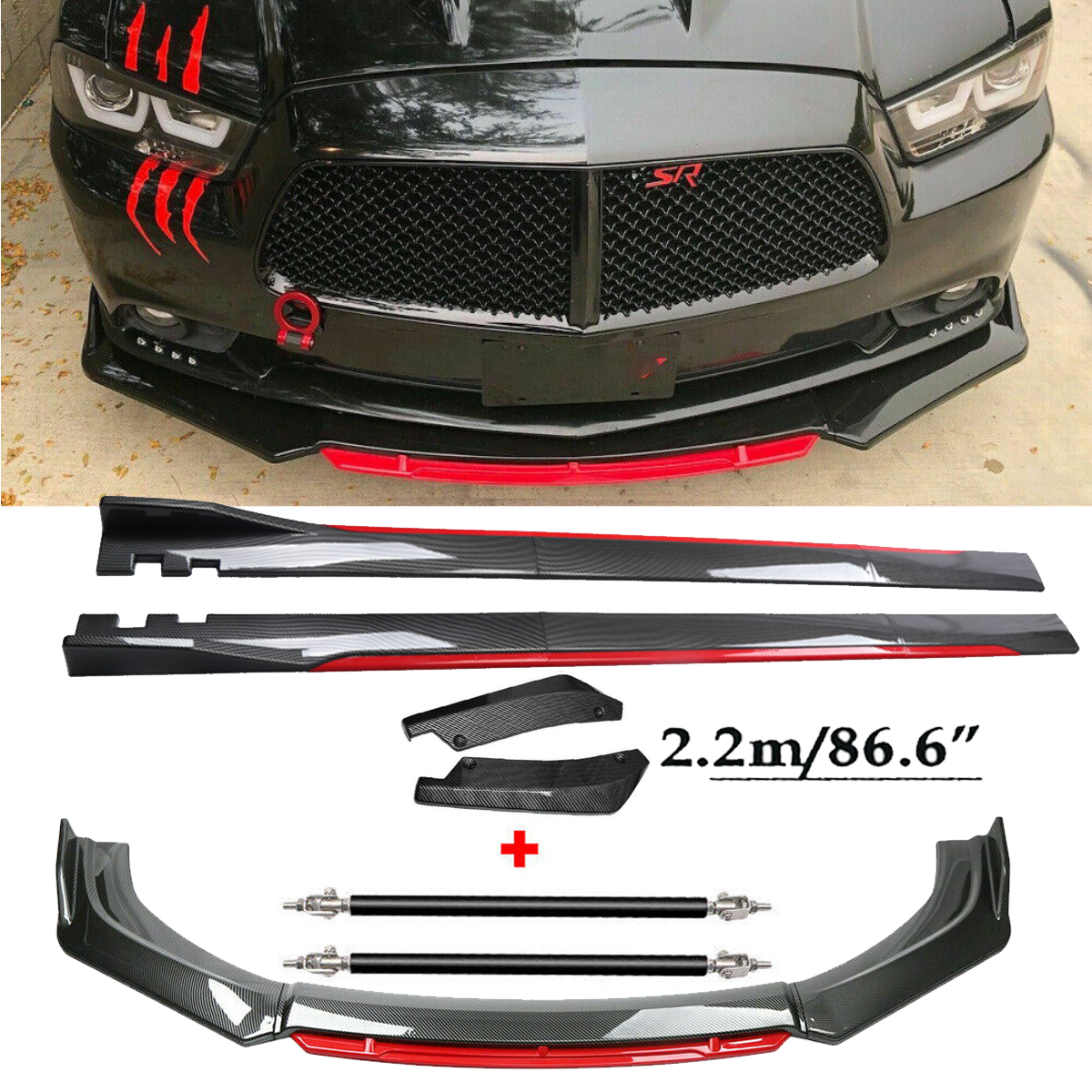 Front Lip Chin Bumper splitter Carbon Fiber Body Side Skirt For Dodge Charger