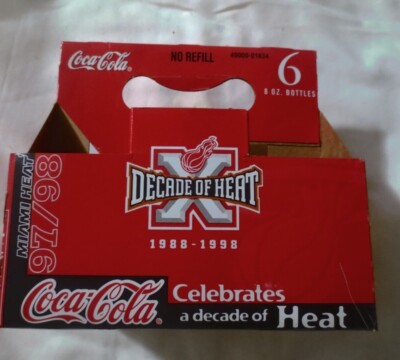 Coca Cola Classic 6-8OZ Bottles Miami Decades of Heat '88-'98 Celebrates Carrier