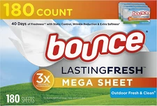 Bounce Lasting Fresh Mega Dryer Sheets 180ct, Outdoor Fresh