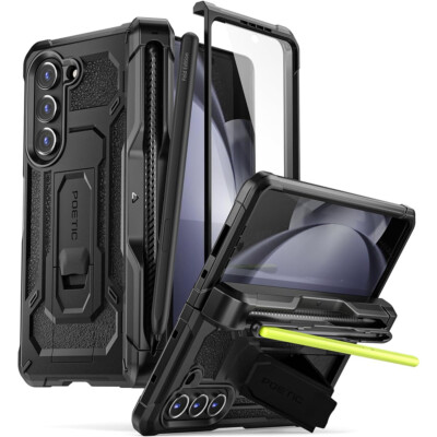 For Galaxy Z Fold 5 Case Poetic with Kickstand Built-in Screen Cover Black
