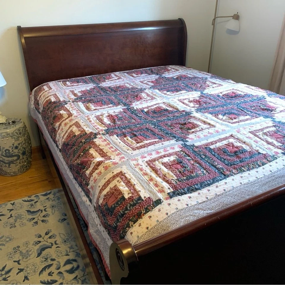 Vintage Handmade Patchwork Quilt Log Cabin Multicolor Imperfect Flawed 83.5x82.5 - Image 3 of 4