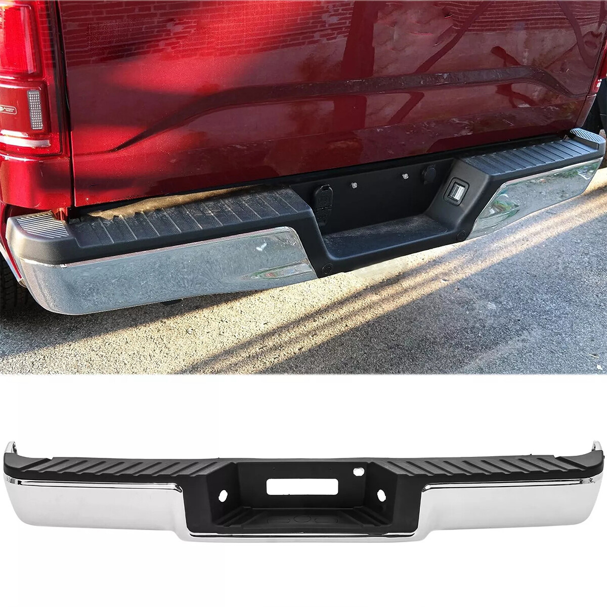 Chrome Step Rear Bumper For 2004-2006 Ford F150 W/O PARK Assist Sensor Holes