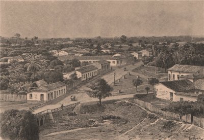 Manaus - Blick aus der Vorstadt. Brasilien. Amazonien 1885 alter antiker Druck