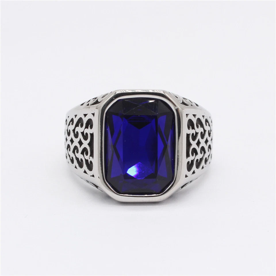 Anillo de Sello para Hombre Acero Inoxidable Vintage Cuadrado Piedra Azul Motociclista Banda Regalo Foto 4 de 4