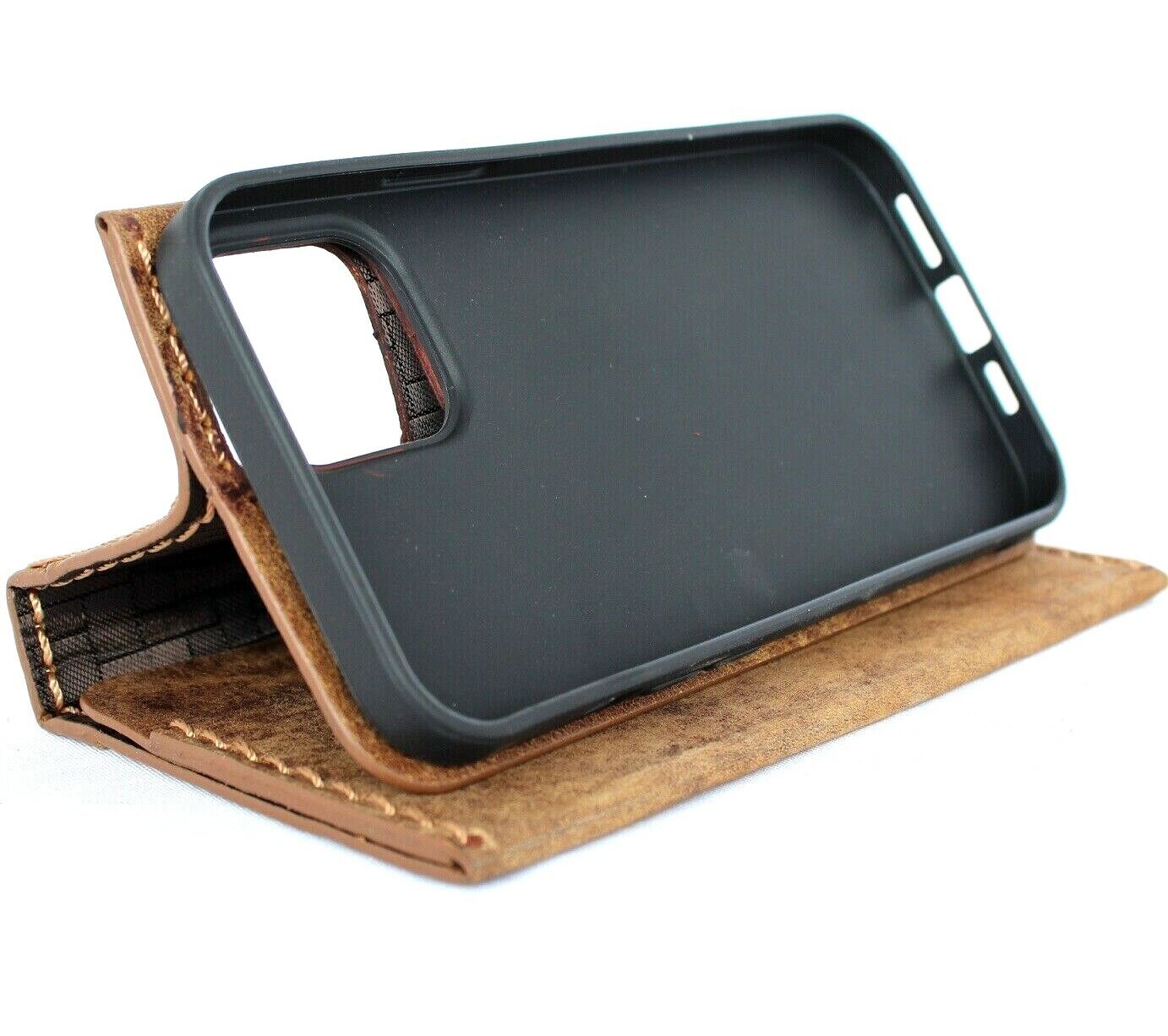 Bild 61 – Schutzhülle aus echtem Vollnarbenleder für Apple iPhone 12 Pro Max Wallet Cover Book iL