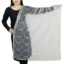 Woman's Embroidered Net Dupatta with Sequinned Scarf Shawls Wrap Bridal Wedding