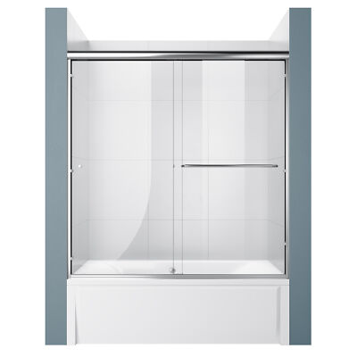 ELEGANT 60'' W x 62''H Double Sliding Shower Tub Door 1/4'' Clear Glass in Chrome