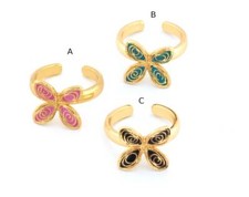 Flowers Adjustable Ring Enamel Filled-Shiny Gold Plated brass 7-9us size 4335