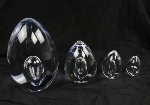 Vintage Rare Set Val St Lambert Art Crystal Egg Paperweight Set of 4 MCM