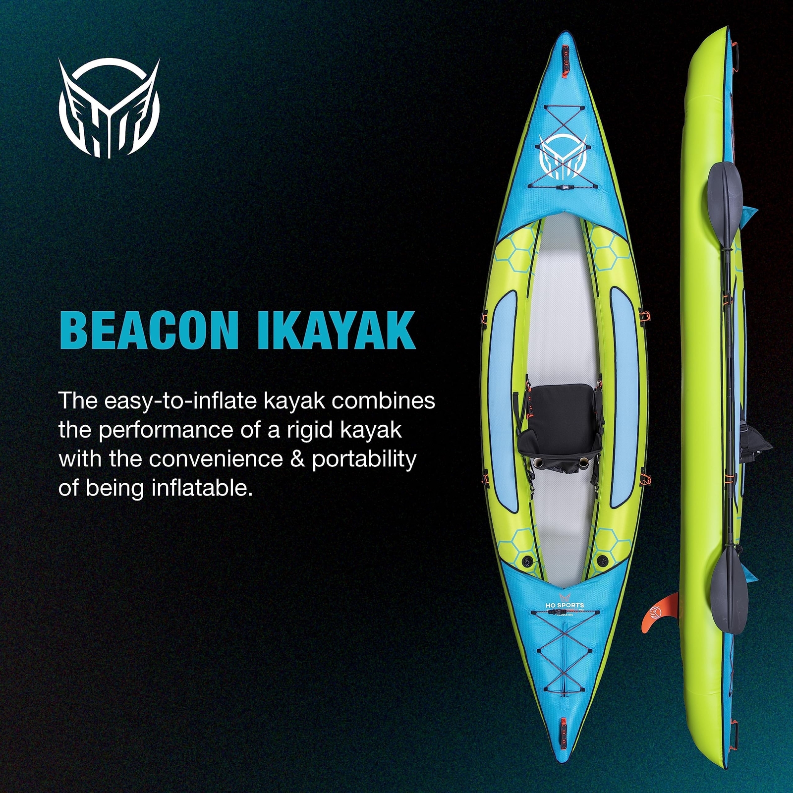 HO Sports Beacon Inflatable Kayak with Hand Pump, Adjustable Paddle