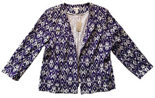 NEW Chicos Geometric Ikat Jacket 2 L/ 12 Open Blazer Cotton Blend Purple Boho