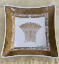 Mid Century Modern Georges BRIARD Art Glass Wheat Dish Gold  1960's , Vintage