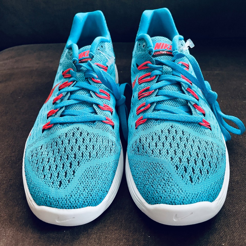 Nike Flyknit Lunar Trainer+ Lunaron Midsole Blue Lagoon Crimson Sample Promo 10 eBay