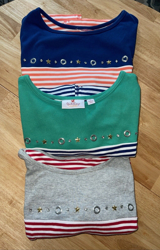 3 Quacker Factory Nautical by Nature Bateau Neck T-shirts sz L 3/4 Sleeve