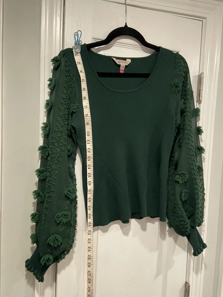 Manga bordada con volantes abullonados transparentes tejido acanalado verde talla L No Boundaries Foto 4 de 4