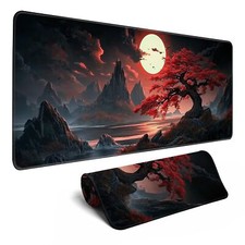 Japanese Desk Mat Red Full Moon Desk Pad Black Riverside Large Mouse Pad Gami...