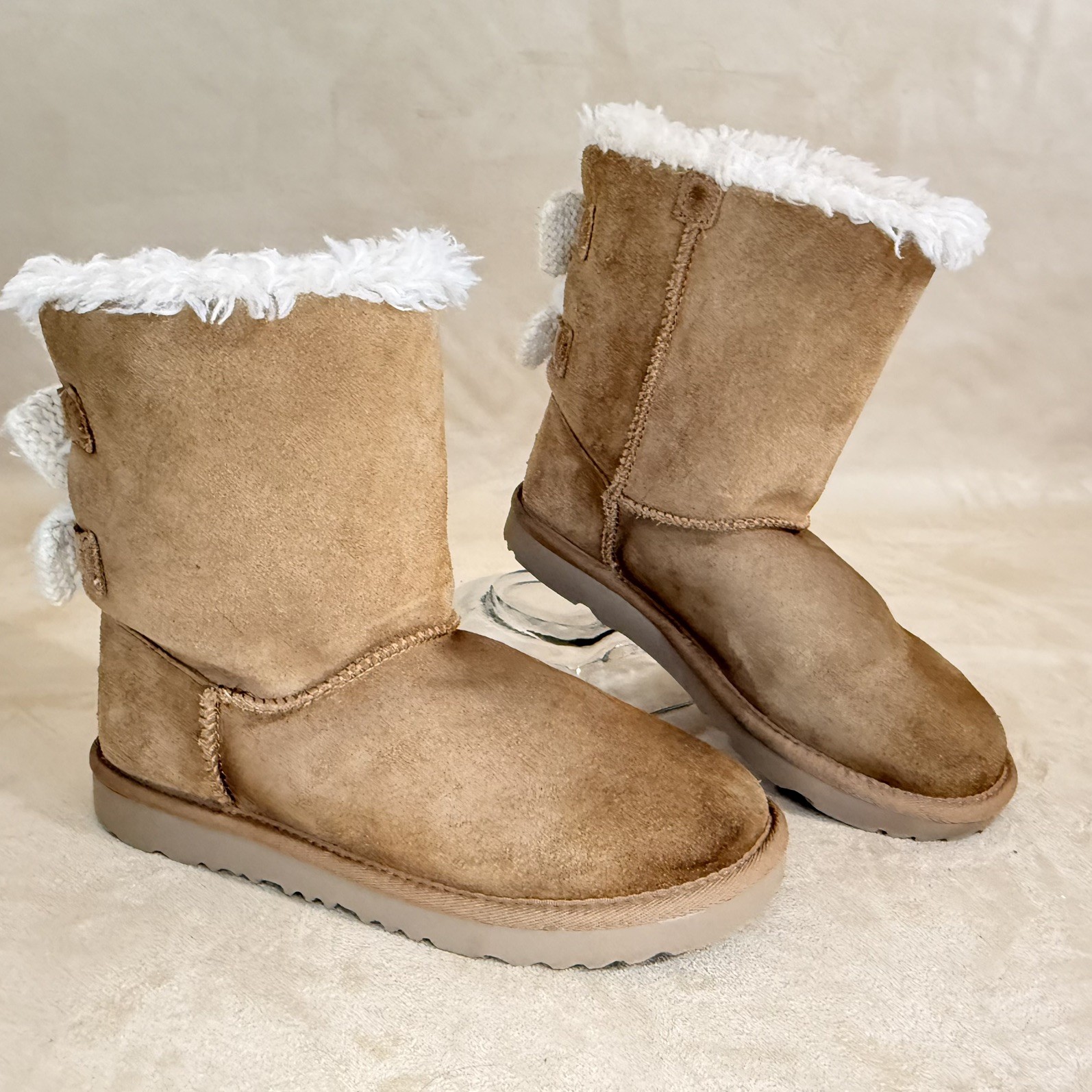 UGG Bailey Bow Knit Bows Girls Boots Size US 4 Chestnut  Rare image 8
