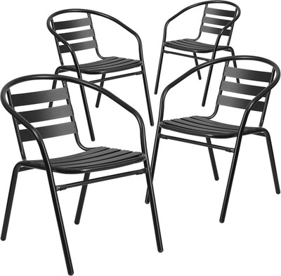 Aluminum Slat Back Stacking Outdoor Restaurant Chairs, Modern Stackable Patio Ch