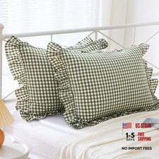 Sage Ruffle Pillow Shams Standard Set of 26" x 20" Pack of 2 Green Plaid