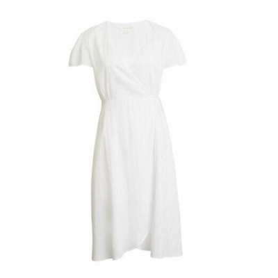 Treasure & Bond Puff Short Sleeve V-Neck Striped Wrap Dress Cover-Up White $79