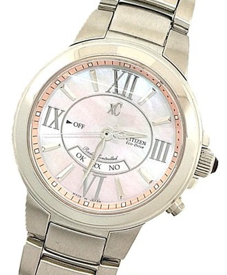 Citizen Cross Sea Eco-Drive Solar Pink Watch Metal Band Pre-Owned Auth 063818
