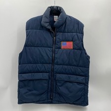 Vintage Frostline Kit Vest Mens Puffer Navy Blue American Flag Patch Outdoors XL